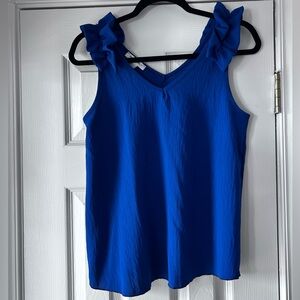 Women's Blue Ruffle Sleeve Top